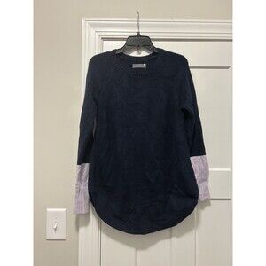Anthropologie Knit Tunic Womens XS Oversized Blue Pink Trim Outdoors Cabincore